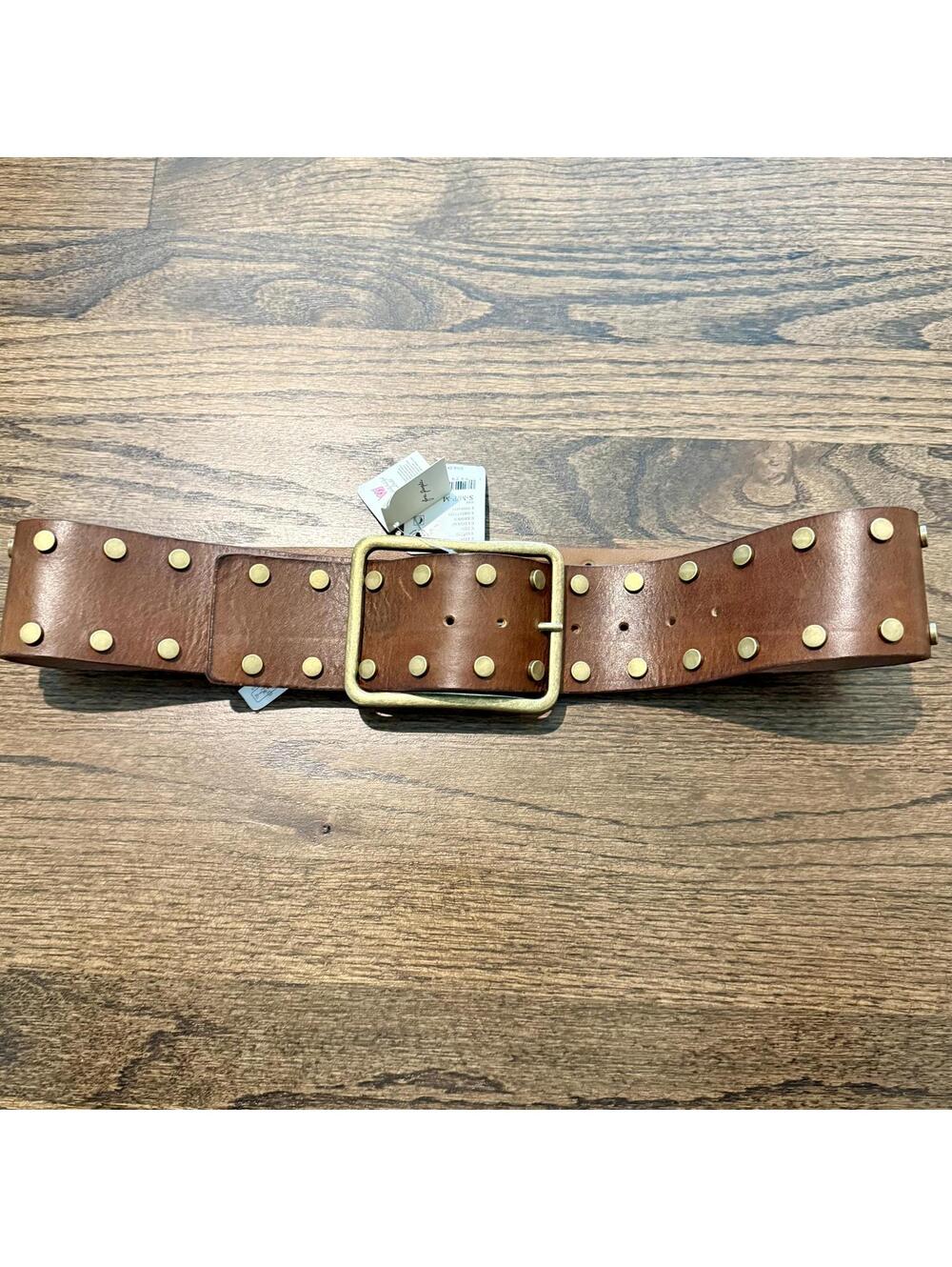 NWT Free People Brown/Cognac & Brass Hex Hip Belt Size M/L